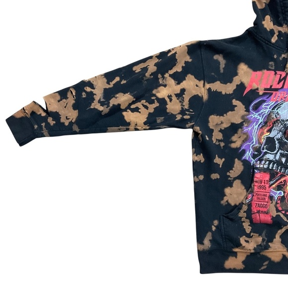 Rockstar Original Bleach Skull Hoodie sz Large Heavily Distressed Flame Graphic - Picture 5 of 16